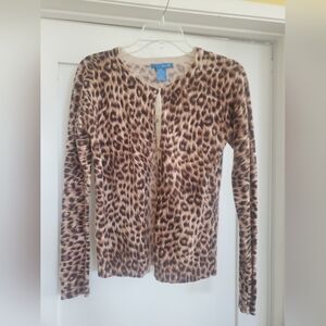 EUC Vintage Delia's Fitted Leopard Cardigan w/ Pink Button Details Sz M